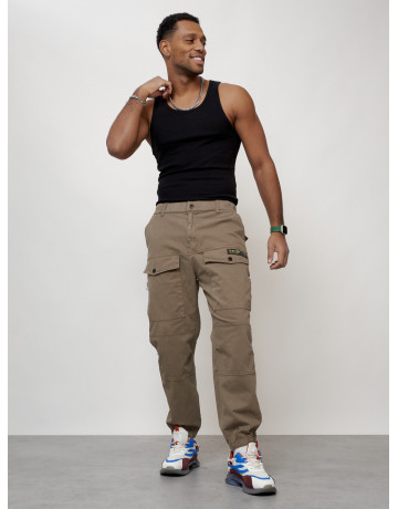 Мужские брюки карго с накладными карманами, бежевые в Тюмени