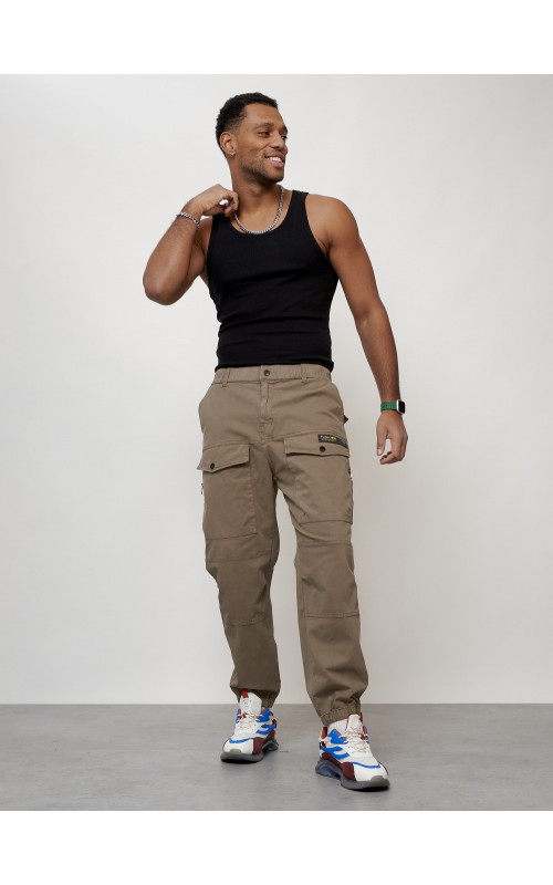 Мужские брюки карго с накладными карманами, бежевые в Тюмени