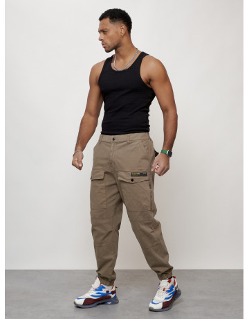 Мужские брюки карго с накладными карманами, бежевые в Тюмени