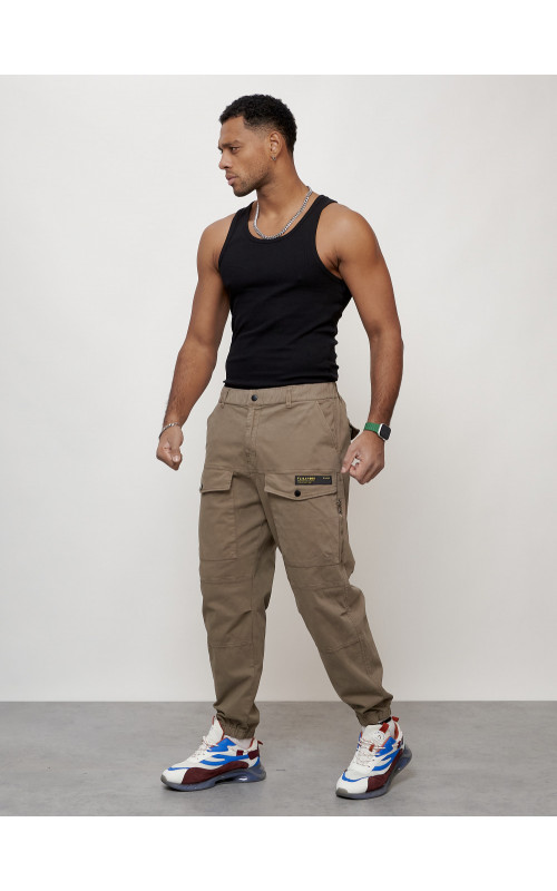 Мужские брюки карго с накладными карманами, бежевые в Тюмени