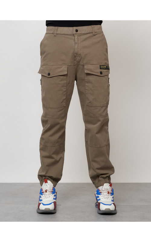 Мужские брюки карго с накладными карманами, бежевые в Тюмени