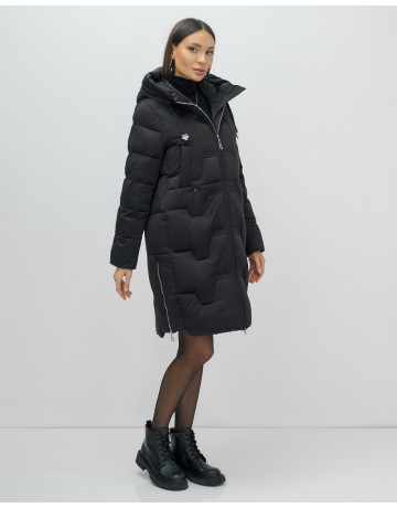 Женский длинный пуховик с капюшоном для зимы.