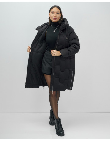 Женский длинный пуховик с капюшоном для зимы.