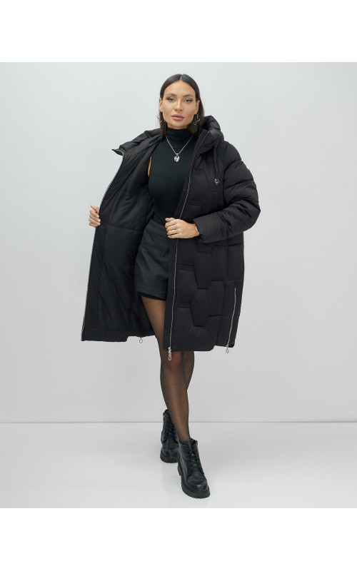 Женский длинный пуховик с капюшоном для зимы.