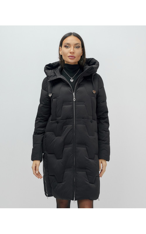 Женский длинный пуховик с капюшоном для зимы.