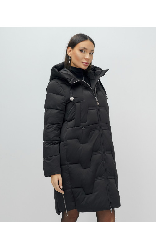 Женский длинный пуховик с капюшоном для зимы.