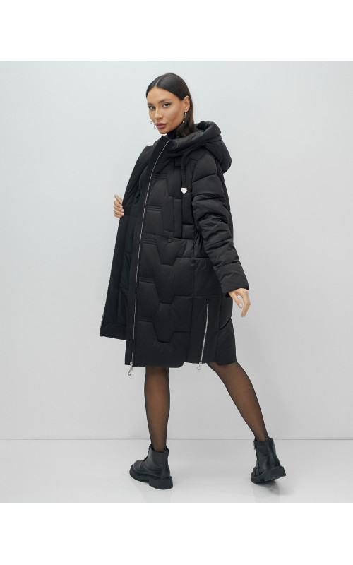 Женский длинный пуховик с капюшоном для зимы.