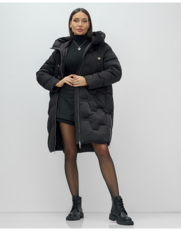 Женский длинный пуховик с капюшоном для зимы.