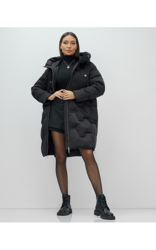 Женский длинный пуховик с капюшоном для зимы.