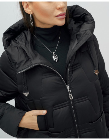 Женский длинный пуховик с капюшоном для зимы.