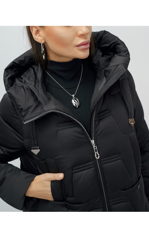 Женский длинный пуховик с капюшоном для зимы.