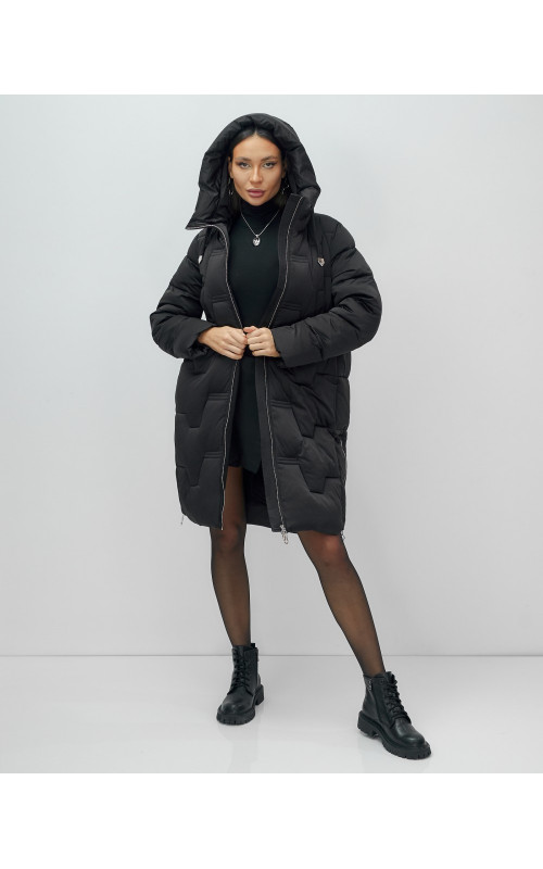 Женский длинный пуховик с капюшоном для зимы.