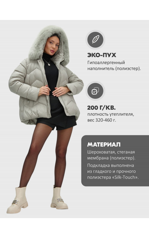 Женский зимний пуховик со мехом и капюшоном, светло-зелёный.