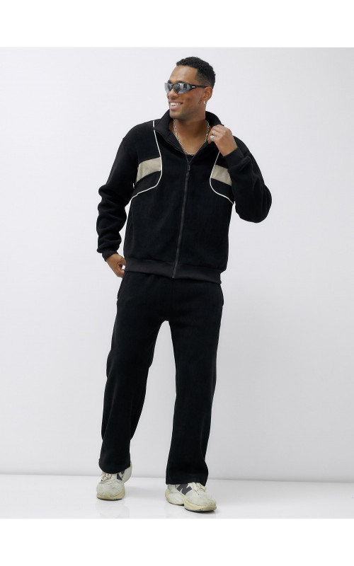 Мужской демисезонный спортивный костюм на флисе, чёрный, для спорта в Тюмени