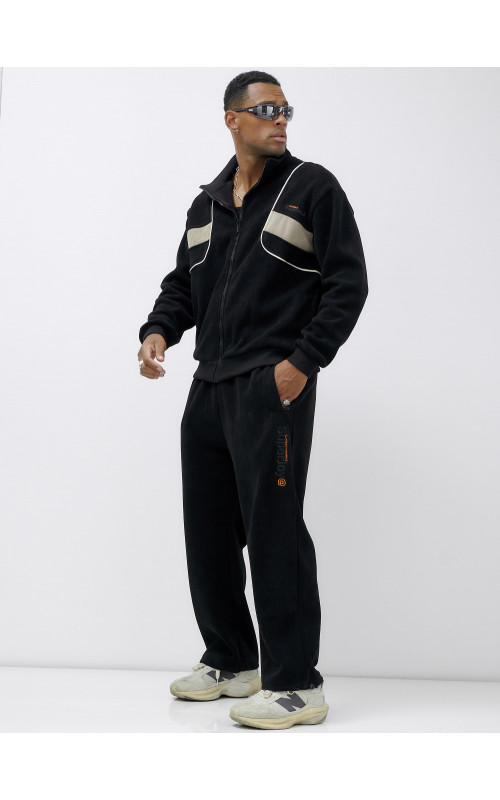 Мужской демисезонный спортивный костюм на флисе, чёрный, для спорта в Тюмени