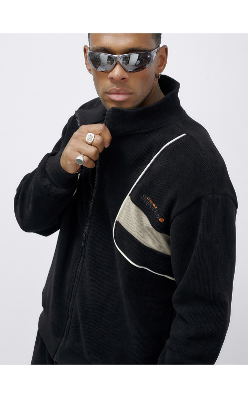 Мужской демисезонный спортивный костюм на флисе, чёрный, для спорта в Тюмени