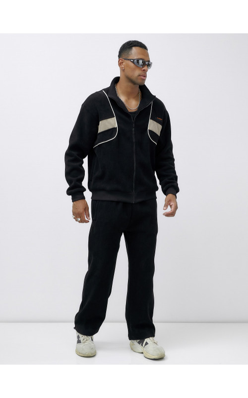 Мужской демисезонный спортивный костюм на флисе, чёрный, для спорта в Тюмени