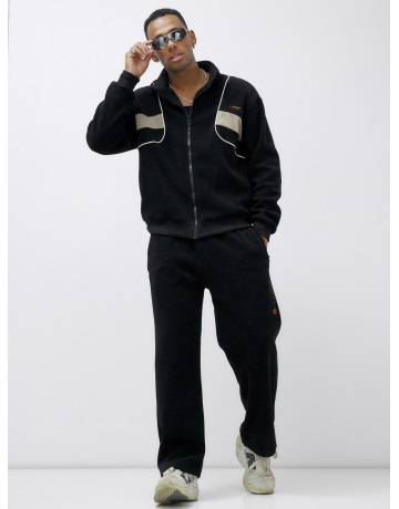 Мужской демисезонный спортивный костюм на флисе, чёрный, для спорта в Тюмени