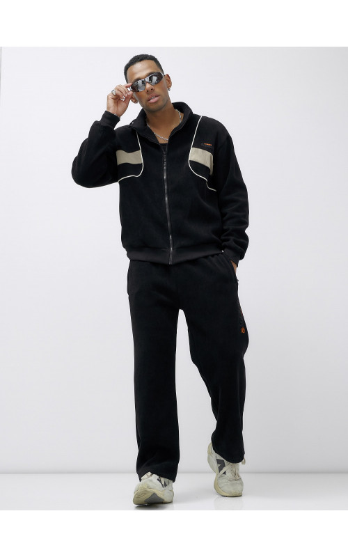 Мужской демисезонный спортивный костюм на флисе, чёрный, для спорта в Тюмени