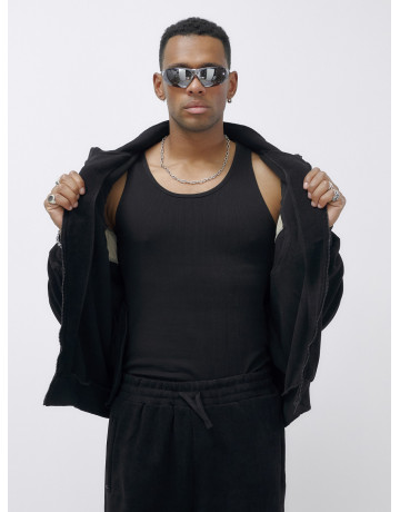 Мужской демисезонный спортивный костюм на флисе, чёрный, для спорта в Тюмени