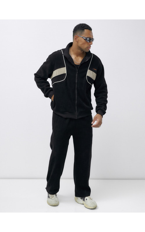 Мужской демисезонный спортивный костюм на флисе, чёрный, для спорта в Тюмени