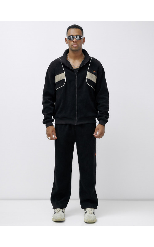 Мужской демисезонный спортивный костюм на флисе, чёрный, для спорта в Тюмени