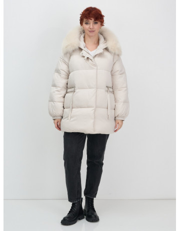 Пуховик с мехом песца, элегантный и стильный, для зимы 2025.