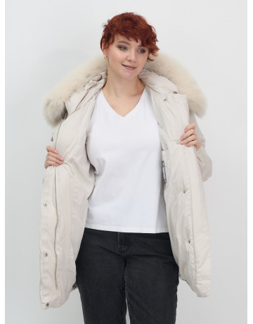 Пуховик с мехом песца, элегантный и стильный, для зимы 2025.