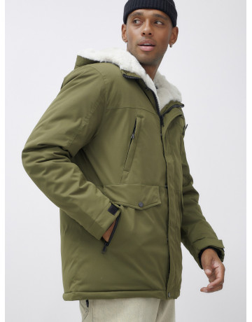 Мужская зимняя парка удлинённая с мехом, хаки, для активного отдыха в Тюмени