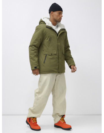Мужская зимняя парка удлинённая с мехом, хаки, для активного отдыха в Тюмени