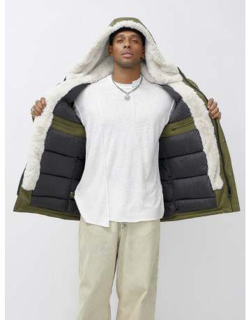 Мужская зимняя парка удлинённая с мехом, хаки, для активного отдыха в Тюмени