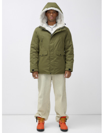 Мужская зимняя парка удлинённая с мехом, хаки, для активного отдыха в Тюмени