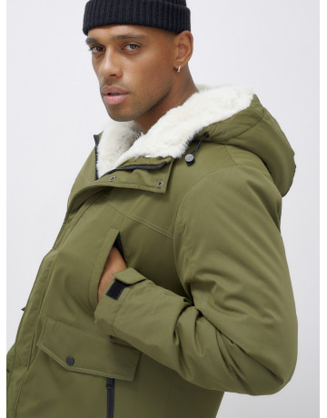 Мужская зимняя парка удлинённая с мехом, хаки, для активного отдыха в Тюмени