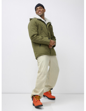 Мужская зимняя парка удлинённая с мехом, хаки, для активного отдыха в Тюмени