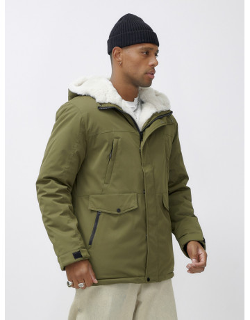 Мужская зимняя парка удлинённая с мехом, хаки, для активного отдыха в Тюмени