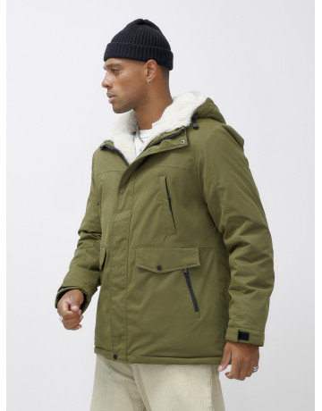 Мужская зимняя парка удлинённая с мехом, хаки, для активного отдыха в Тюмени