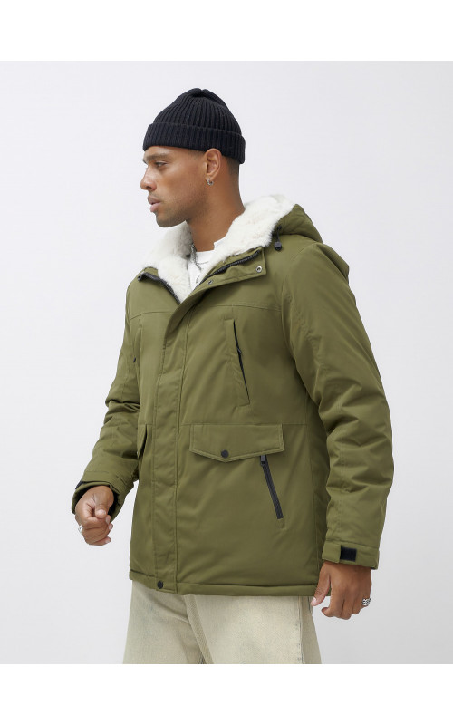 Мужская зимняя парка удлинённая с мехом, хаки, для активного отдыха в Тюмени
