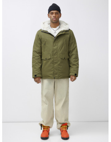 Мужская зимняя парка удлинённая с мехом, хаки, для активного отдыха в Тюмени
