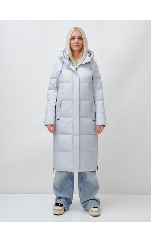 Длинный зимний пуховик с капюшоном для женщин