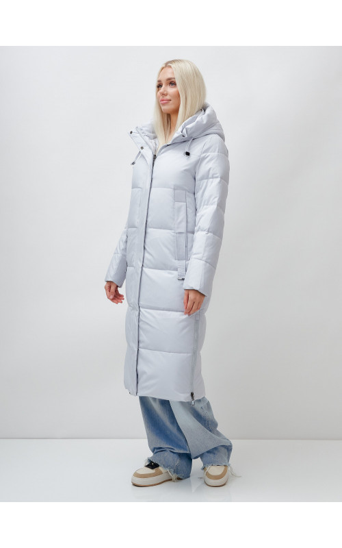 Длинный зимний пуховик с капюшоном для женщин