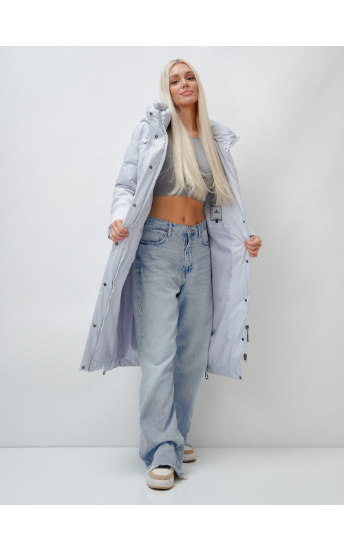 Длинный зимний пуховик с капюшоном для женщин