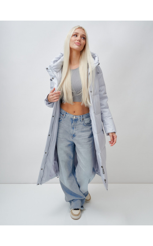 Длинный зимний пуховик с капюшоном для женщин