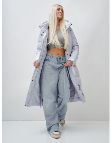 Длинный зимний пуховик с капюшоном для женщин