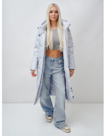 Длинный зимний пуховик с капюшоном для женщин