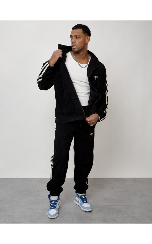 Мужской спортивный костюм из микровельвета, чёрный, для спорта в Тюмени