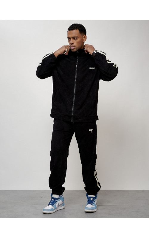 Мужской спортивный костюм из микровельвета, чёрный, для спорта в Тюмени