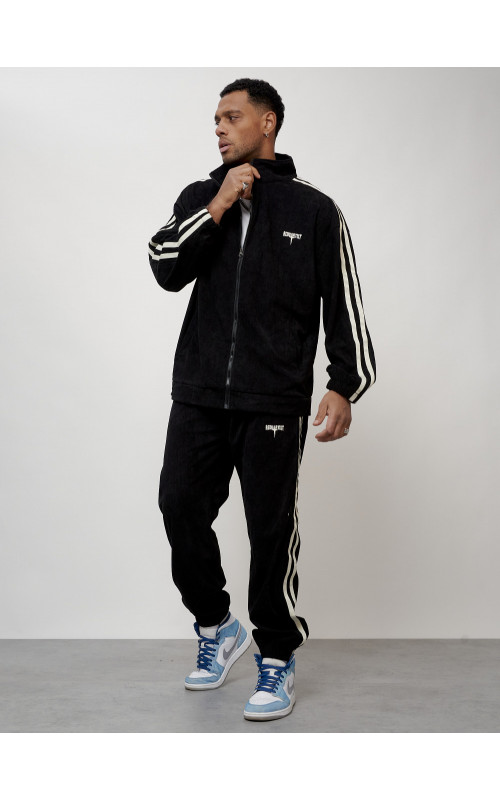 Мужской спортивный костюм из микровельвета, чёрный, для спорта в Тюмени