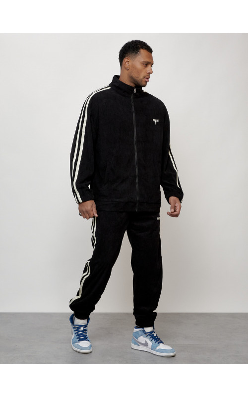 Мужской спортивный костюм из микровельвета, чёрный, для спорта в Тюмени