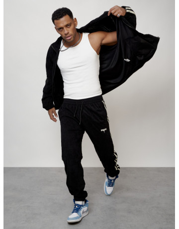 Мужской спортивный костюм из микровельвета, чёрный, для спорта в Тюмени