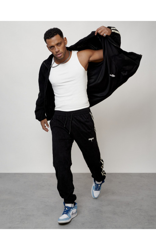 Мужской спортивный костюм из микровельвета, чёрный, для спорта в Тюмени